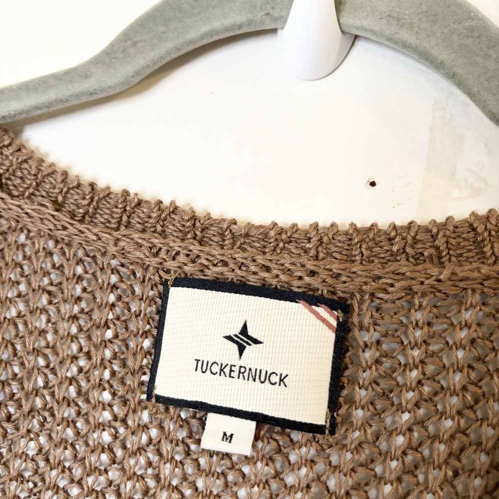Tuckernuck 100% Linen Brown Tan V-Neck Sweater Top Preppy Oversized Slouchy - Picture 4 of 5